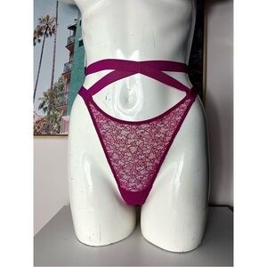 Victoria's Secret Magenta Lace Brazilian Panty Strappy Very Sexy NWT Size L
